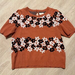 MAEVE Anthropologie knit retro floral print short sleeve sweater size L